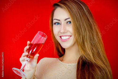 "Beautiful woman with a glass of wine." Stock photo and royalty-free