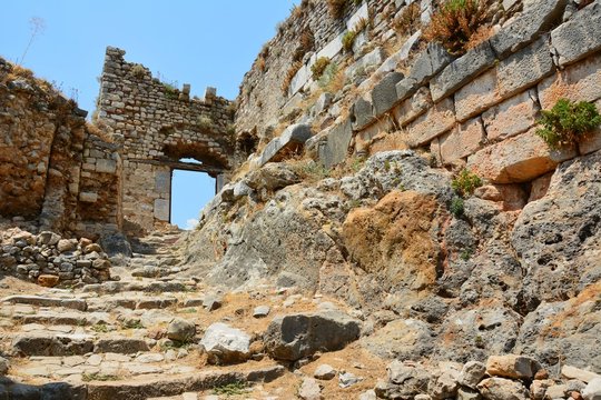 Ruins of Becin kalesi castle in Milas, Turkey.