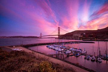 Horseshoe Bay and the Golden Gate Bridge in San Francisco Bay, California.