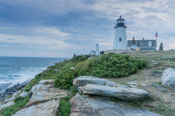 Fototapeta na wymiar Pemaquid Lighthouse Maine on an overcast summer evening