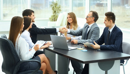 meeting business partners in a modern office