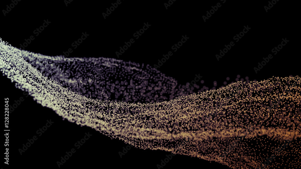 Poster abstract 3d rendering of chaotic particles. flying spheres in empty space. futuristic background wit