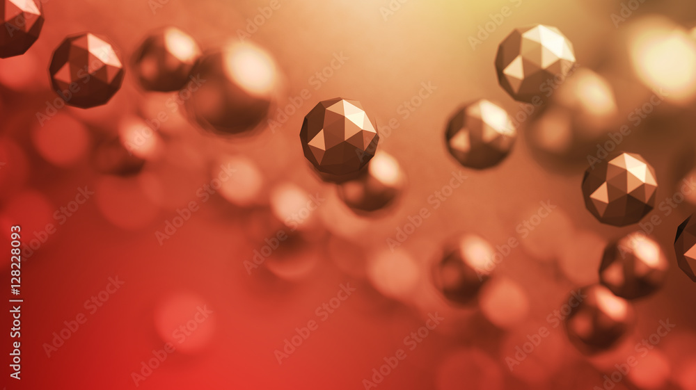 Poster abstract 3d rendering of chaotic low poly particles. flying polygonal spheres in empty space. futuri