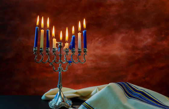 Jewish holiday Hanukkah with menorah traditional