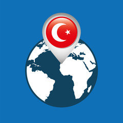 world map with pointer flag turkey vector illustration eps 10
