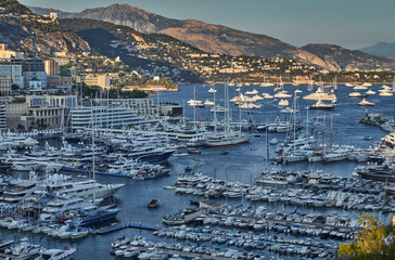World Fair MYS Monaco Yacht Show, Port Hercules, luxury megayachts, many shuttles, taxi boat,...