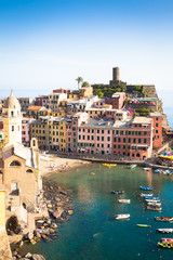 Fototapeta na wymiar Vernazza in Cinque Terre, Italy - Summer 2016 - view from the hi