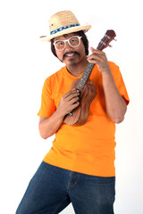 man with ukulele isolated