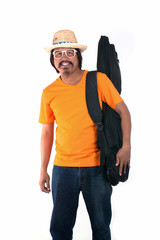 Guitarist and guitar bag