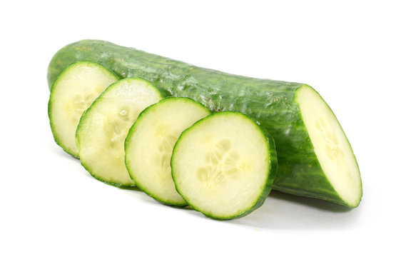 Whole English cucumber with slices