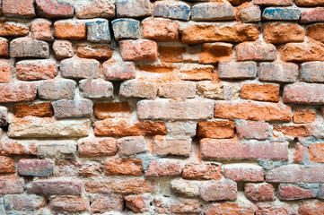 Section of an old red brick wall with its texture
