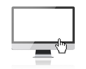Computer monitor retina display with blank screen and hand cursor
