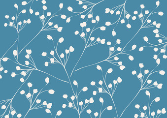 Abstract floral pattern background white on blue | natural illustration design