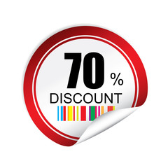 70% discount red sticker, button, label and sign.