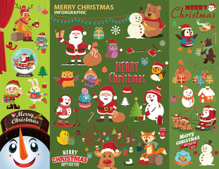 Vintage Christmas poster design with Christmas characters.