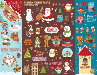Vintage Christmas poster design with Christmas characters.