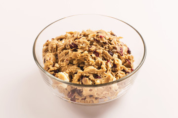 Christmas cookies; Cranberry white chocolate cookie dough prepare for bake.
