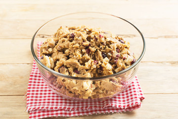 Christmas cookies; Cranberry white chocolate cookie dough prepare for bake.
