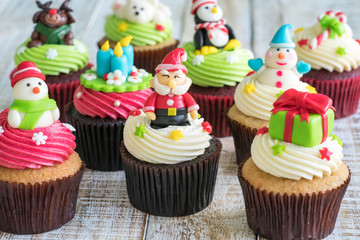 Christmas of cupcake on the wooden.
