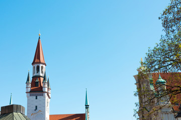 Naklejka premium Traditional street view of old buildings in Munich, Bavaria, Ger