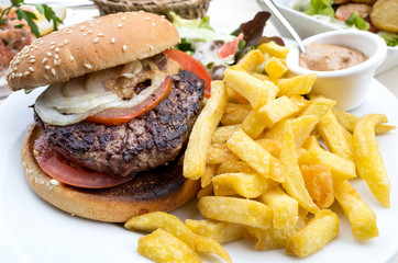 Cheese burger - American cheese burger with Golden French fries