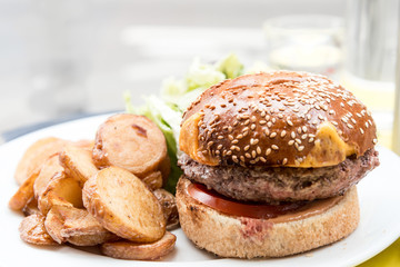 Cheese burger - American cheese burger with Golden French fries