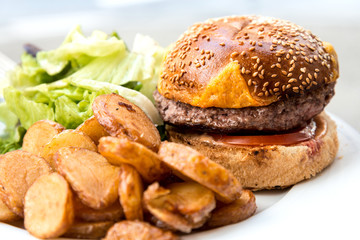 Cheese burger - American cheese burger with Golden French fries