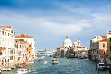 Fototapeta na wymiar Beautiful view of water street and old buildings in Venice, ITAL