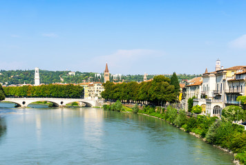 Fototapeta premium Beautiful street view of Verona center which is a world heritag