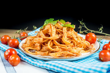 tasty pasta-Italian meat sauce pasta on the table