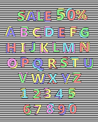 Summer Creative Alphabet. Vector.digits. sale. color