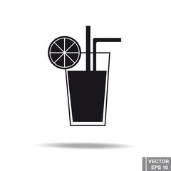 Black silhouette. Isolated on white background. Icon glass of juice. For your design.