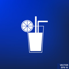 Black silhouette. Isolated on a blue background. Icon glass of juice. For your design.