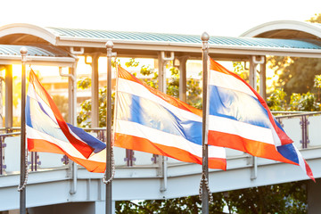 Thailand Flag. Three Thailand Flags Flab in the morning warm lig