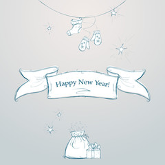 Happy New Year! Painted holiday card, vector
