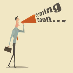 Man holding megaphone, Business concept Digital marketing for website and promotion banners. Vector illustration