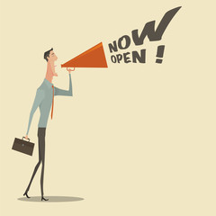 Man holding megaphone, Business concept Digital marketing for website and promotion banners. Vector illustration