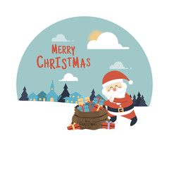 Merry Christmas background,Santa Claus with a bag full of presen