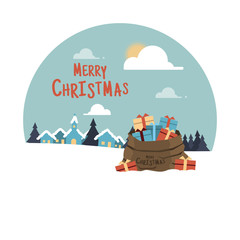 Naklejka premium Merry Christmas. Santa Claus a ski to delivering Christmas gift