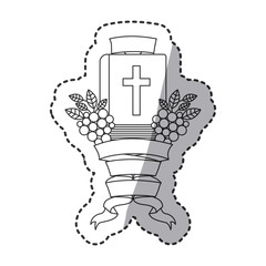 Bible grapes and ribbon icon. Religion god pray faith and believe theme. Isolated design. Vector illustration