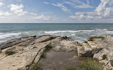 Fototapeta na wymiar Rocky beach with seascape in Istria, Croatia.