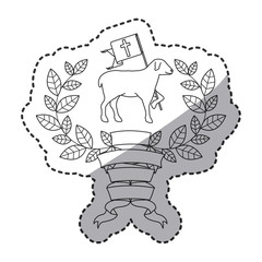Sheep and ribbon icon. Religion god pray faith and believe theme. Isolated design. Vector illustration