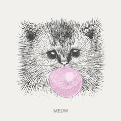 kitty inflates chewing gum.  vector.