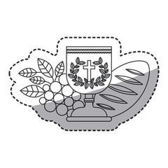 Cup grapes and bread icon. Religion god pray faith and believe theme. Isolated design. Vector illustration
