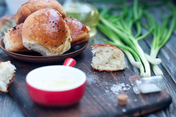 buns with fresh herbs and olive oil