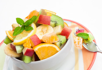 Fruit salad on white