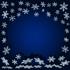snowflakes with shadow. Blue Christmas background
