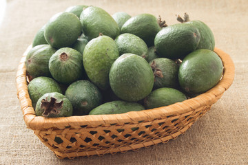 feijoa fruit in the wicker basket