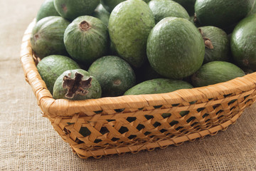 feijoa fruit in the wicker basket