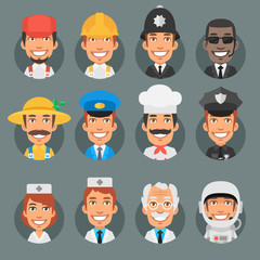 Characters People Different Professions in Circle